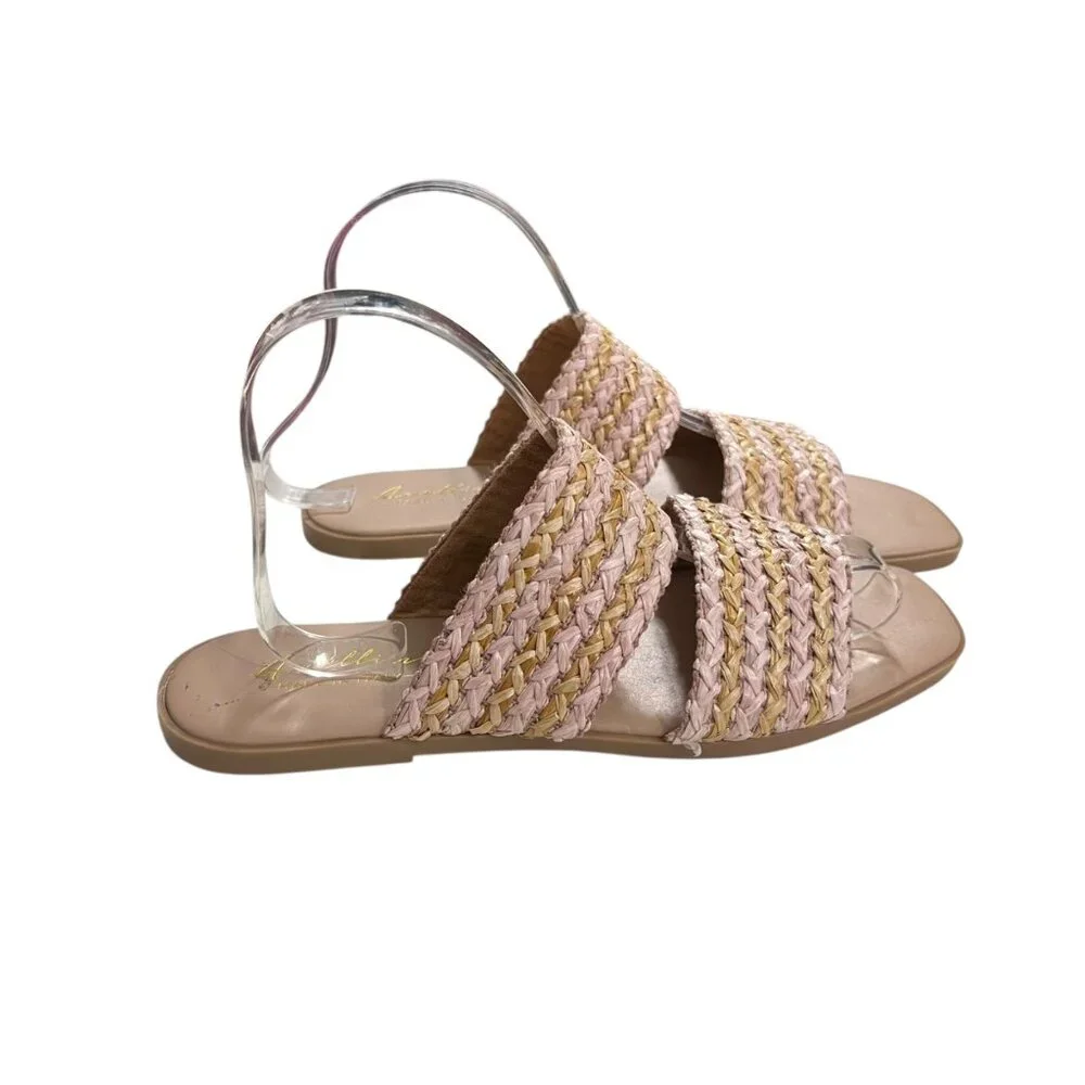 Avellini Raffia Slide Sandals‎ With Leather Lining & Square Toe size 8